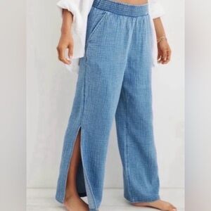 Aerie Blue Wide-Leg Pants with Side Slits